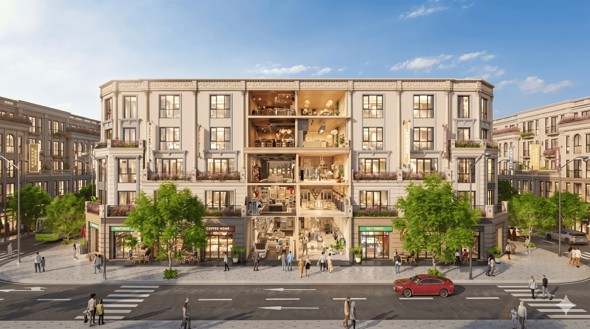 Những dãy shophouse sầm uất tại Vinhomes Global Gate Hạ Long mở ra cơ hội đầu tư sinh lời bền vững cho gia chủ.