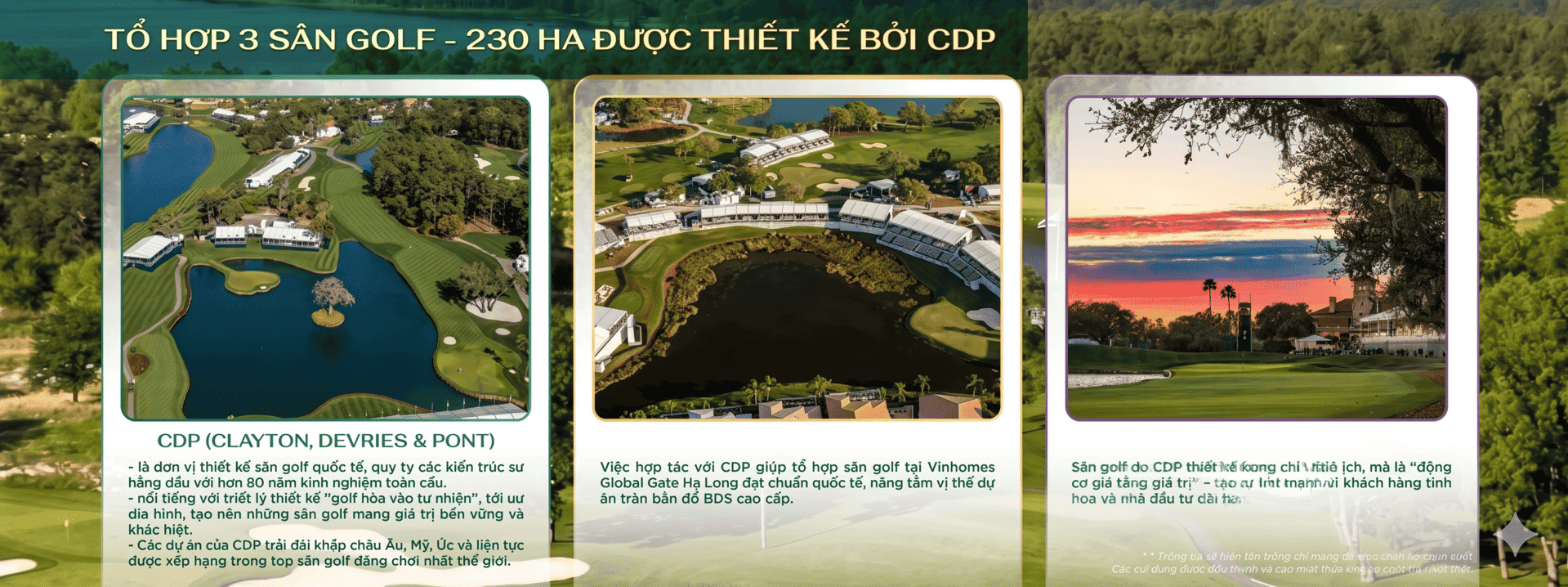 Sân golf tiêu chuẩn quốc tế, những công trình biểu tượng kỳ vĩ bên bờ biển tạo nên sức hút khó cưỡng cho nhà đầu tư bất động sản toàn cầu. Sân golf tiêu chuẩn quốc tế, những công trình biểu tượng kỳ vĩ bên bờ biển tạo nên sức hút khó cưỡng cho nhà đầu tư bất động sản toàn cầu.
