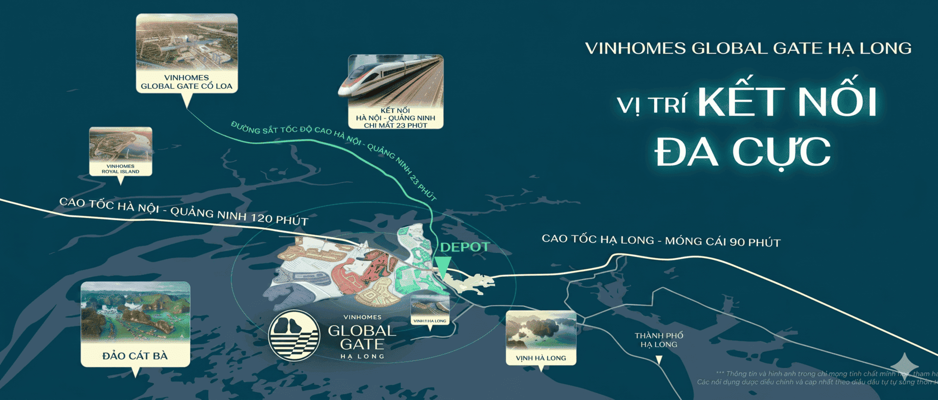 Vinhomes Global Gate Hạ Long sở hữu vị trí tâm điểm kết nối giao thông huyết mạch giữa lòng thành phố di sản kỳ vĩ nhất thế giới. Với vị trí đắc địa Vinhomes Global Gate Hạ Long được bao bọc bởi 4 dòng sông trù phú.